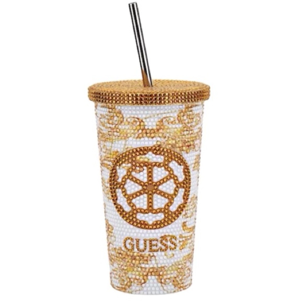 NIB Guess peony logo bedazzled travel tumbler
